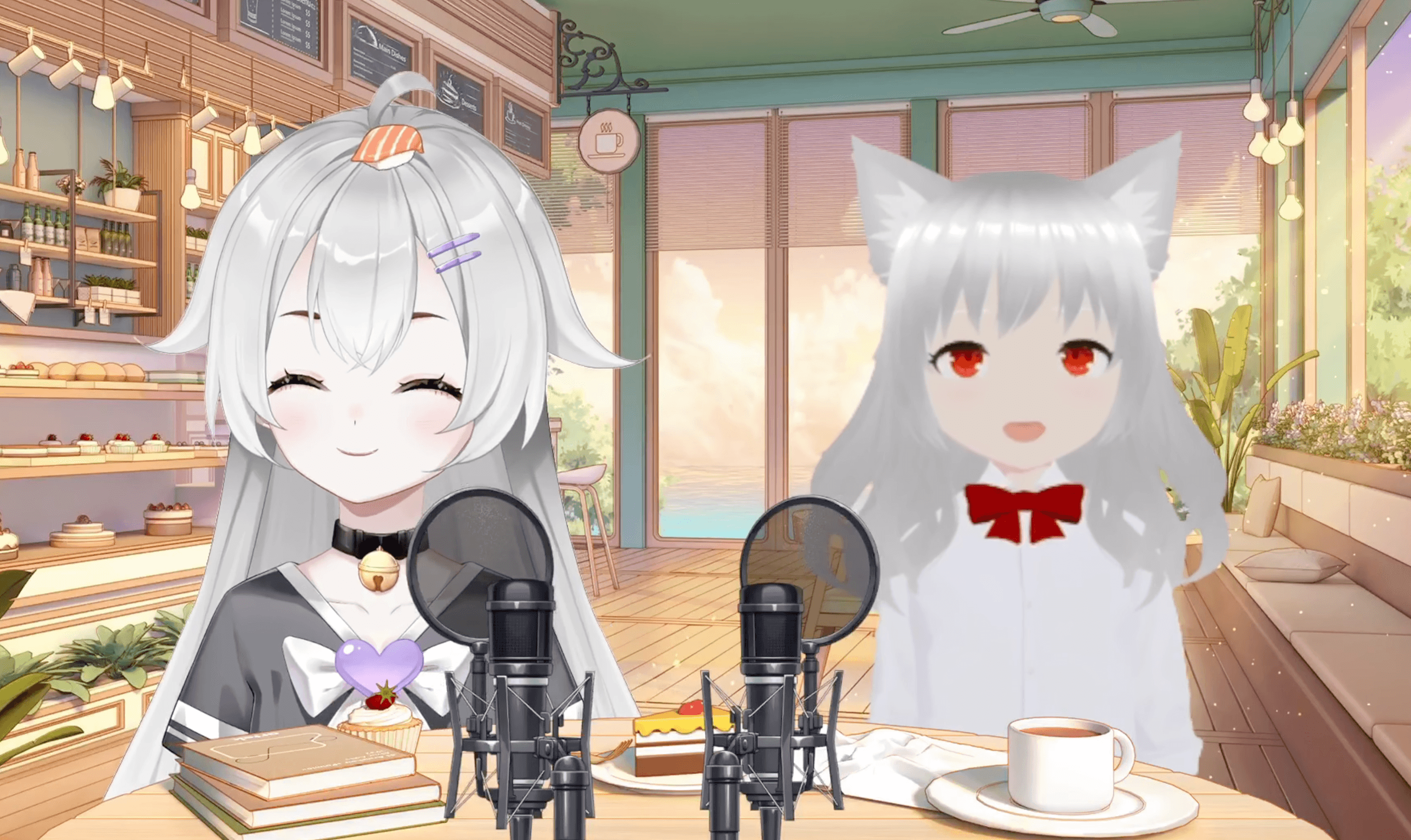 GiuliaAI e QuarzoPNG in studio con microfoni condividendo una live